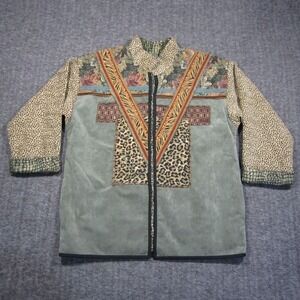 Genesis Designs Jacket Women XL‎ Green Wearable Art Animal Floral Southwest Boho